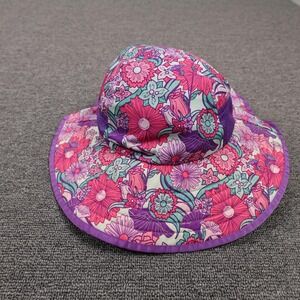 Sunday Afternoons Hat Boonie Kids Large Girls Purple Pink Floral Sun Neck Flap